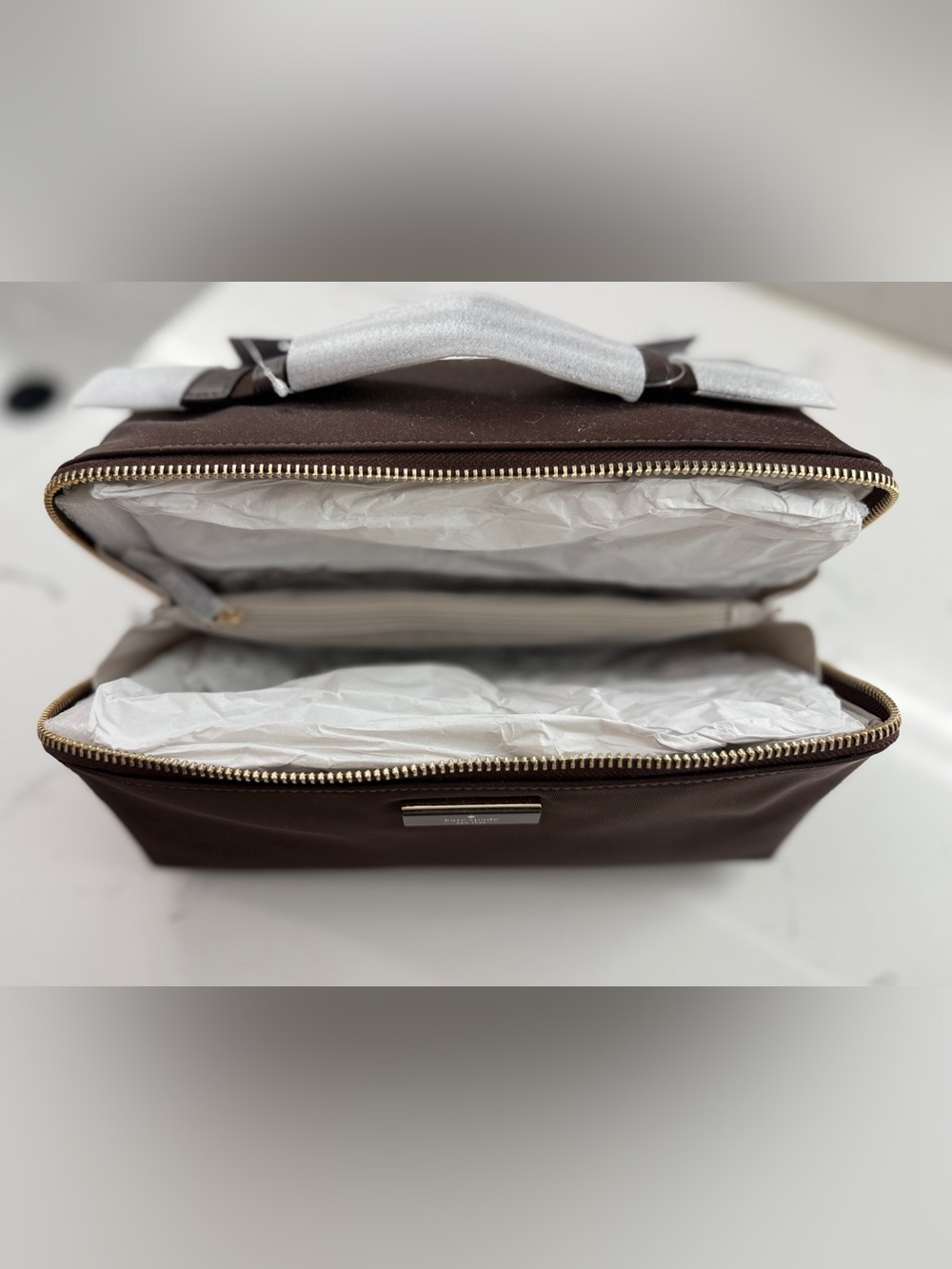NWT Kate Spade Carter Nylon Travel Cosmetic Pouch Hot Fudge Brown Makeup Bag KL8 - Picture 9 of 12